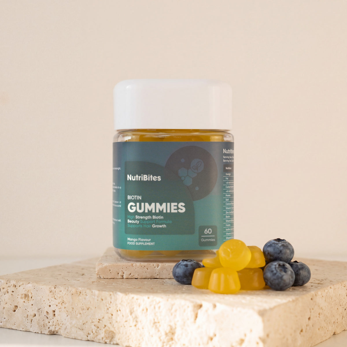 NutriBites Biotin Gummies, mango flavour: close-up of the gummies