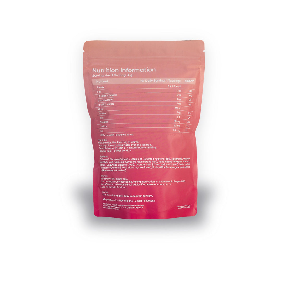 Herbal Tea Blend with Senna (11 botanicals) – nutritional information