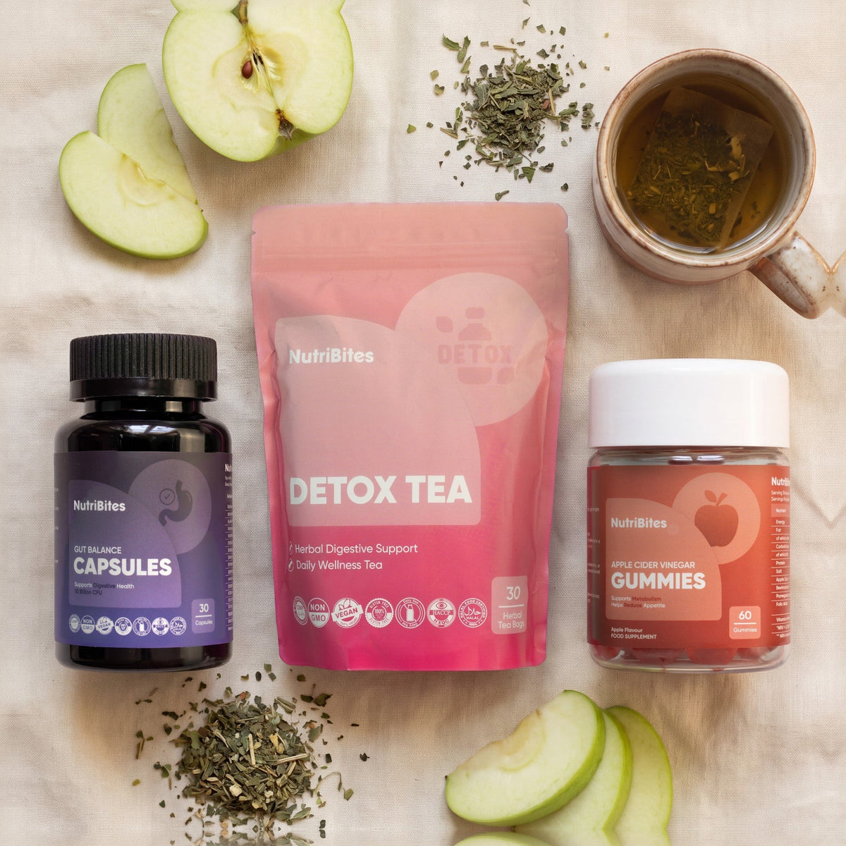 Cultures, Herbal Tea & ACV Bundle – flat-lay