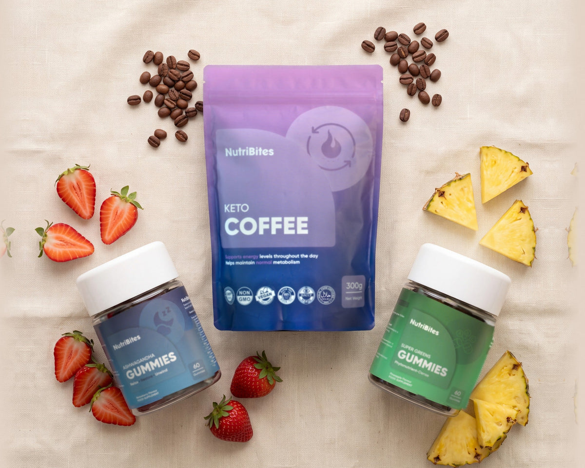 Coffee, Ashwagandha & Greens Bundle – flat-lay