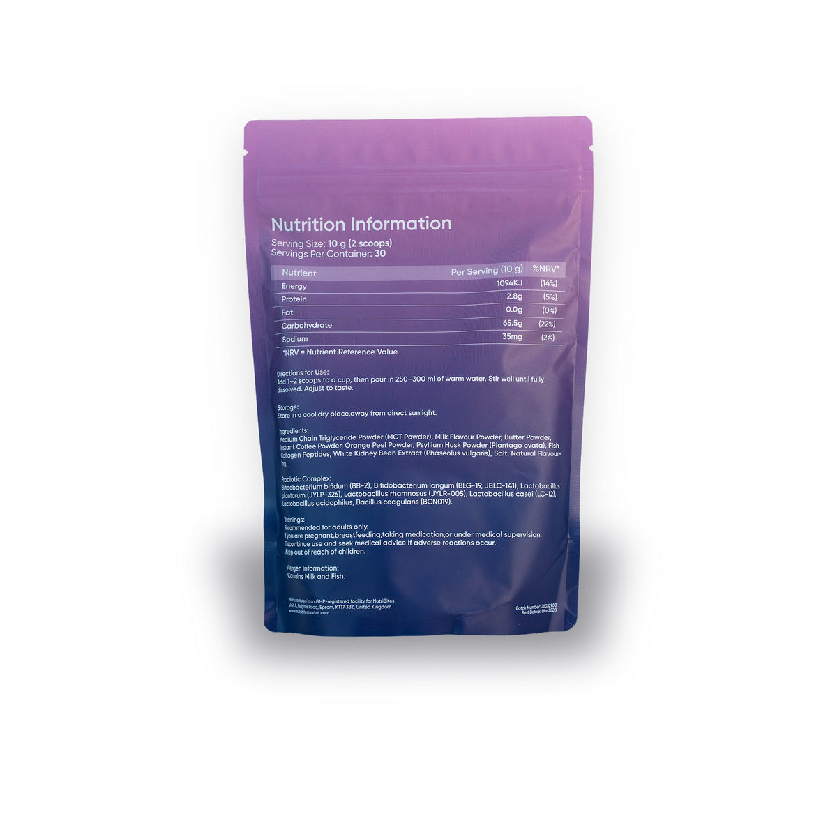 Instant Coffee with MCT & Collagen – nutritional information